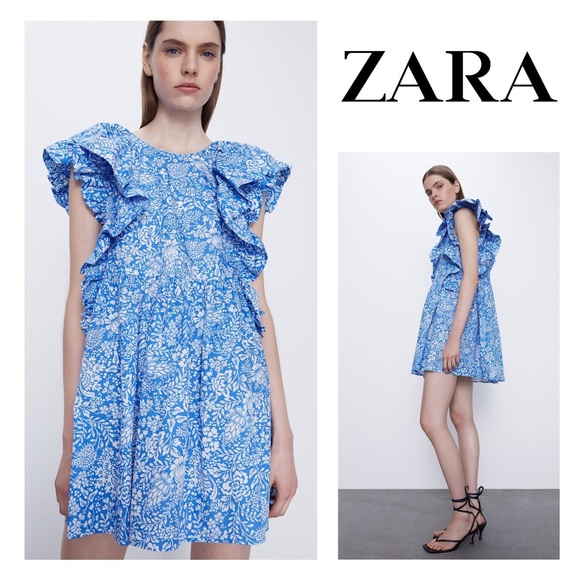 Zara Dresses Zara Blue Floral Raffles Dress Tunic Top Poshmark